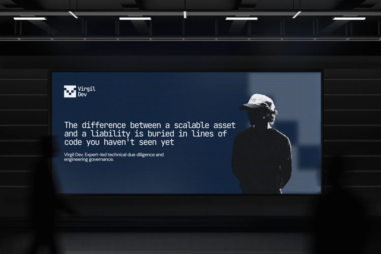 Virgil Dev brand applied to digital billboard mockup